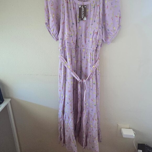 Matilda Jane Midi Dress M NWT Artist Floral Purple $98 Short Sleeves - Picture 4 of 8